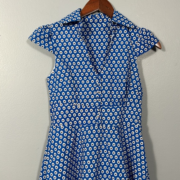 Japanese Fit and Flare Blue Floral A- line Midi Sleeveless Dress size S - Picture 7 of 17